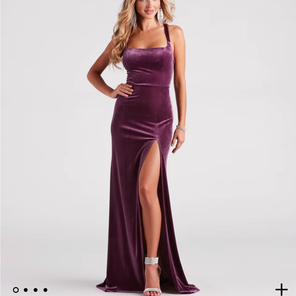 Purple velvet lace-up back Windsor dress